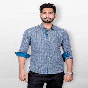 BLUE COTTON CASUAL LONG SLEEVE SHIRT