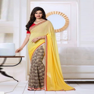 Yellow and Brown Saree Price BD | Georgette Saree