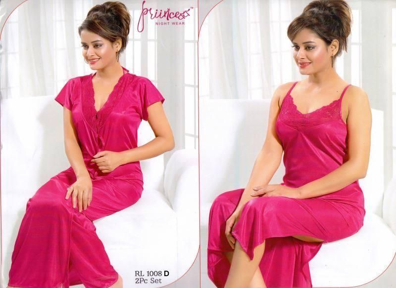 Satin Solid Women Robe Nighty Set   2 Part 